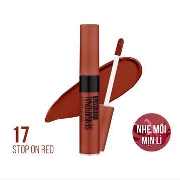 Son Kem Maybelline Sensational Liquid Matte Lipstick 17 Stop On Red Màu Đỏ Gạch Siêu Lì 7ml