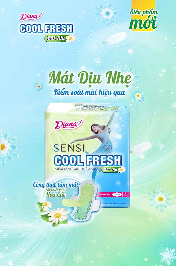 Băng Vệ Sinh Diana Sensi Cool Fresh Siêu Mỏng 23cm Cánh - 8 PCS