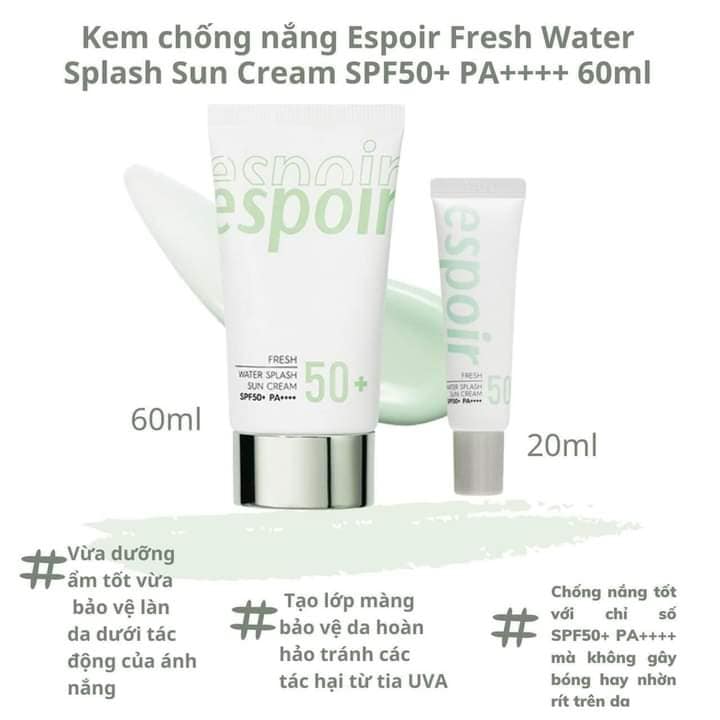 Kem Chống Nắng Espoir Water Splash Sun Cream SPF50+ PA++++ 20ml  - Fresh