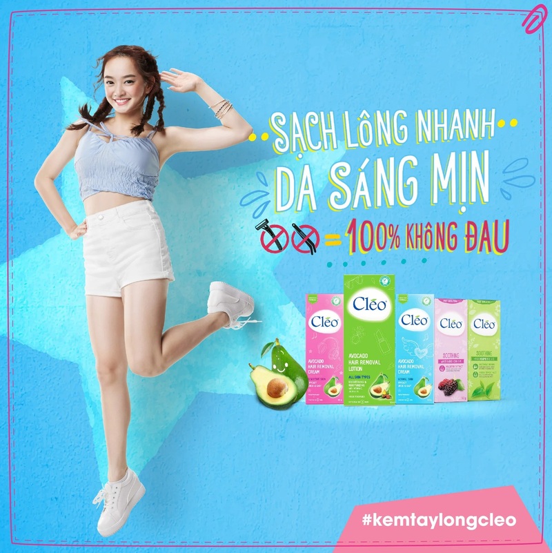 Kem Tẩy Lông Cléo Avocado Hair Removal Cream Sensitive Skin Màu Hồng 50g