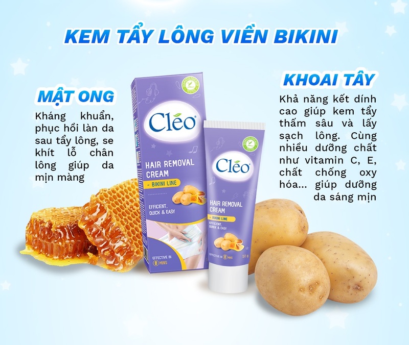 Kem Tẩy Lông Cléo Hair Removal Cream Bikini Line Vùng Bikini Màu Tím 50g