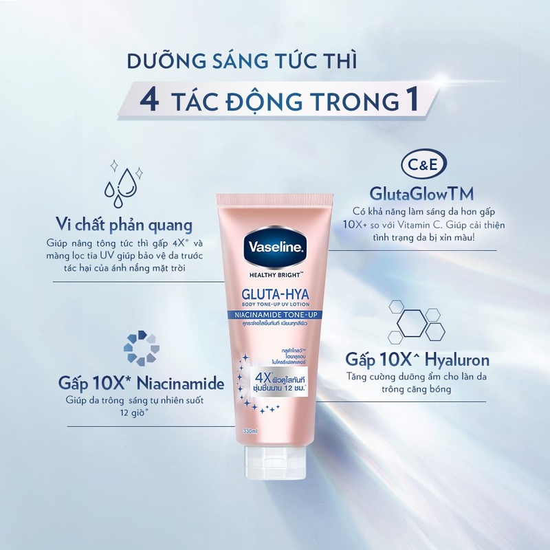 Sữa Dưỡng Thể Vaseline Healthy Bright Gluta-Hya Body Tone-Up UV Lotion Nâng Tông Tức Thì 300ml