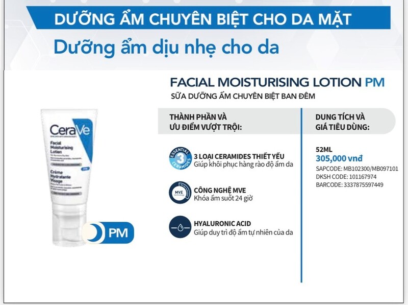 Sữa Dưỡng Ẩm Cerave Facial Moisturizing Lotion For Normal To Dry Skin Ban Đêm 52ml