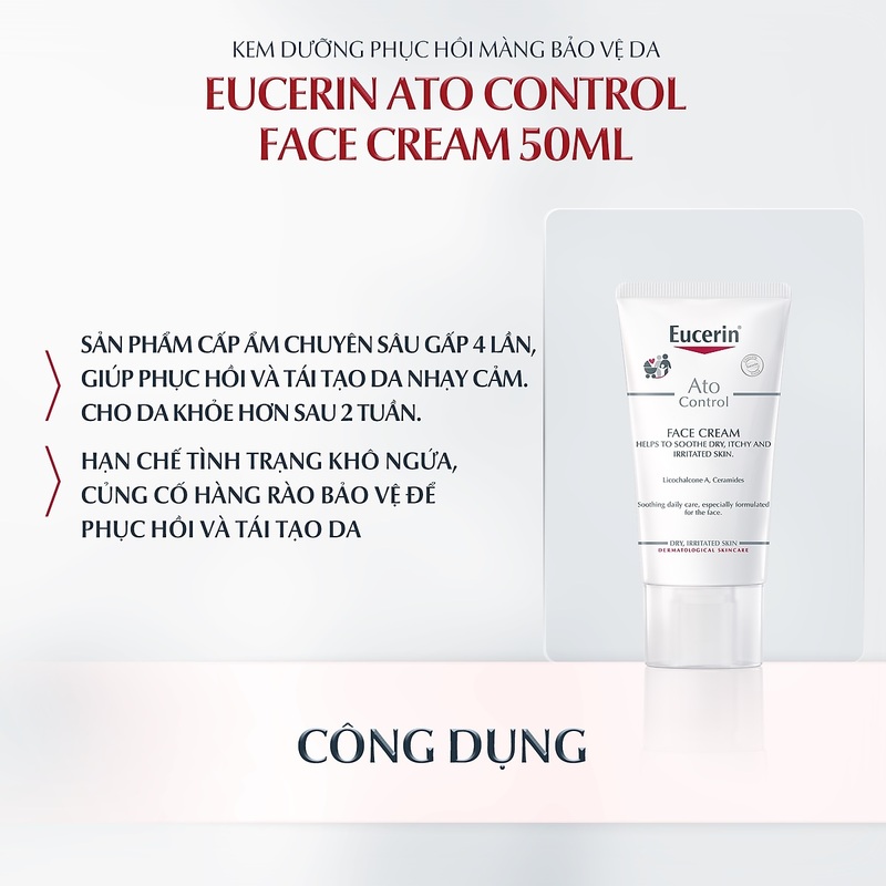 Kem Dưỡng Eucerin Ato Face Cream Giúp Phục Hồi Và Tái Tạo Cho Da Nhạy Cảm 50ml