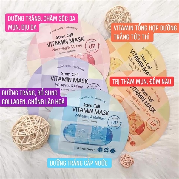Mặt Nạ Banobagi Stem Cell Vitamin Mask Whitening & Lifting Dưỡng Sáng, Làm Săn Chắc Da 30g (Tím)
