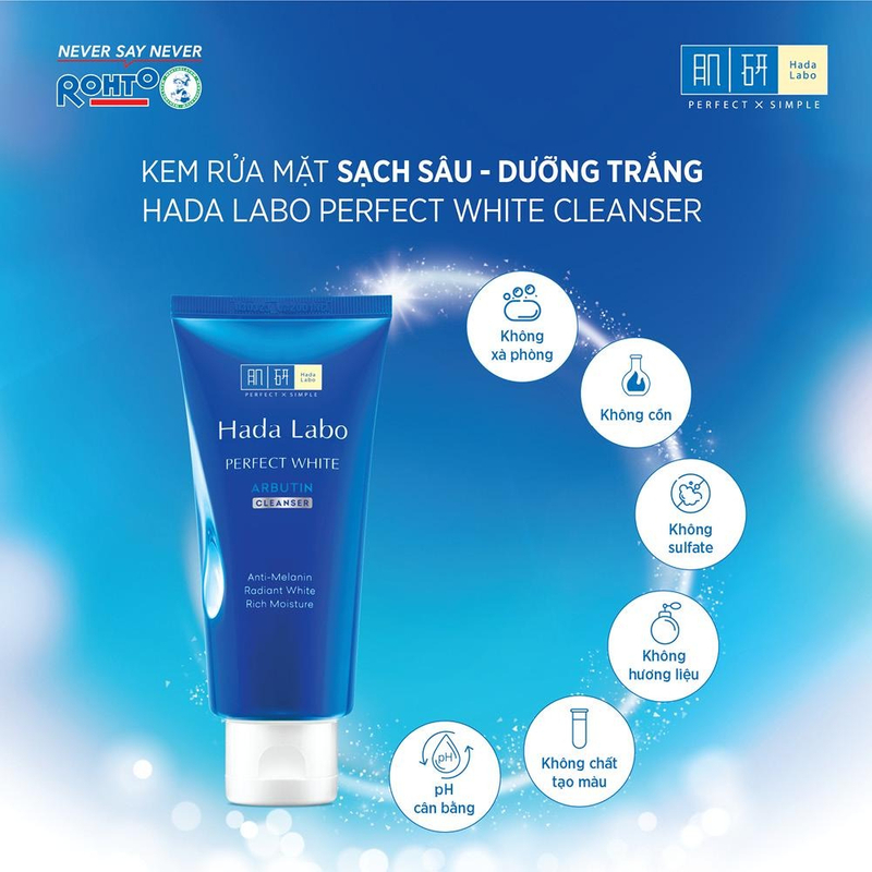 Sữa Rửa Mặt Hada Labo Perfect White Arbutin Cleanser Sạch Sâu, Dưỡng Sáng Da 80g