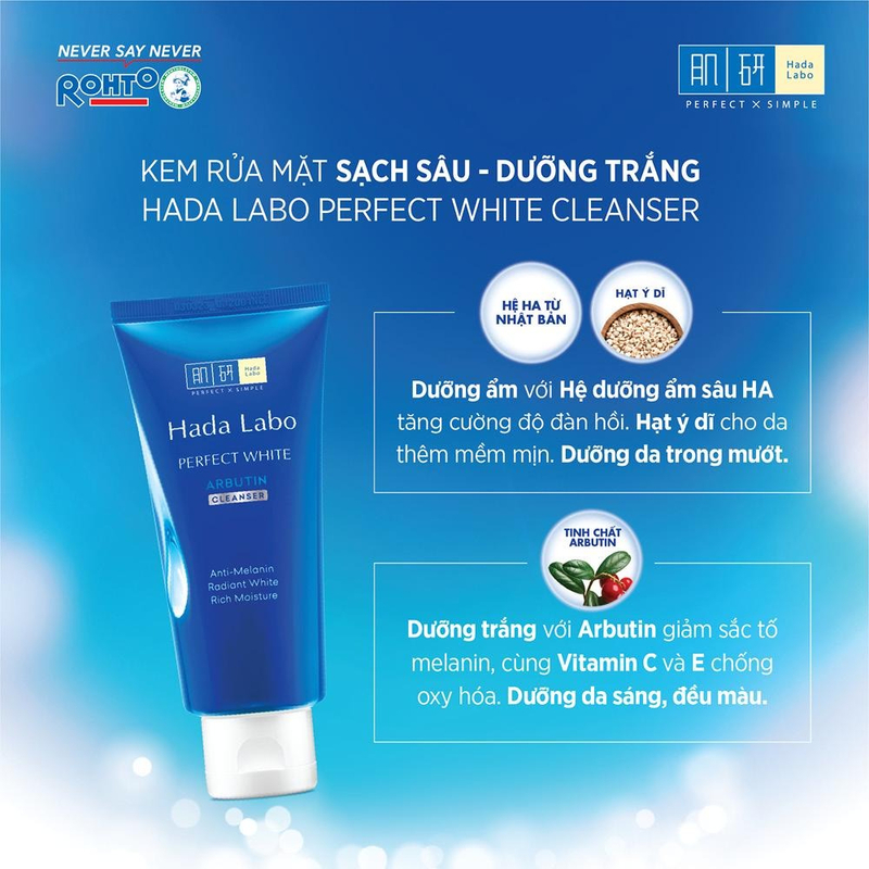 Sữa Rửa Mặt Hada Labo Perfect White Arbutin Cleanser Sạch Sâu, Dưỡng Sáng Da 80g