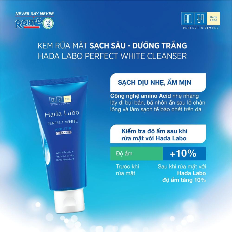 Sữa Rửa Mặt Hada Labo Perfect White Arbutin Cleanser Sạch Sâu, Dưỡng Sáng Da 80g