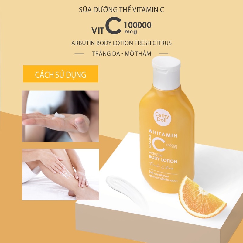 Sữa Dưỡng Thể Cathy Doll Whitamin Vitamin C Arbutin Body Lotion Dưỡng Sáng, Mờ Thâm 150ml
