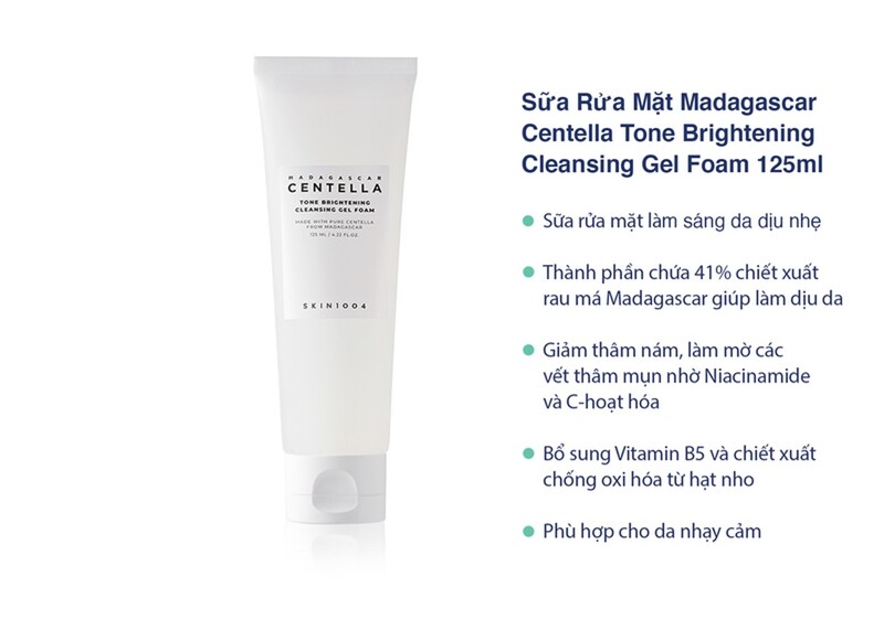 Sữa Rửa Mặt Skin1004 Madagascar Centella Tone Brightening Cleansing Gel Foam Rau Má Dưỡng Sáng Da 125ml