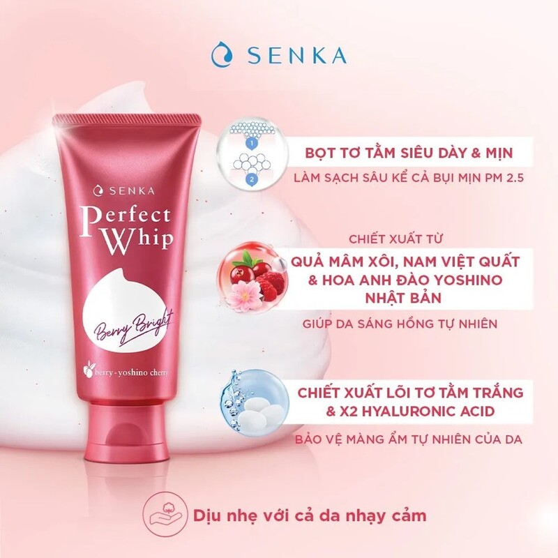Sữa Rửa Mặt Senka Perfect Whip Berry Bright Sáng Hồng 50g