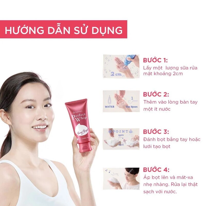 Sữa Rửa Mặt Senka Perfect Whip Berry Bright Sáng Hồng 50g
