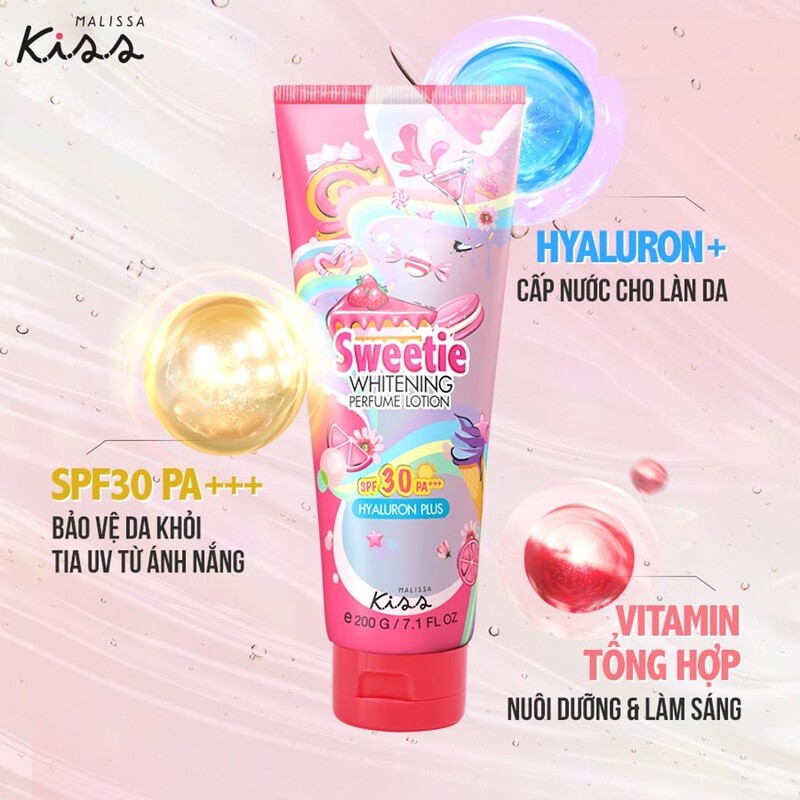 Sữa Dưỡng Thể Chống Nắng Malissa Kiss Sweetie Whitening Perfume Lotion SPF30 PA+++ Hương Nước Hoa 200g