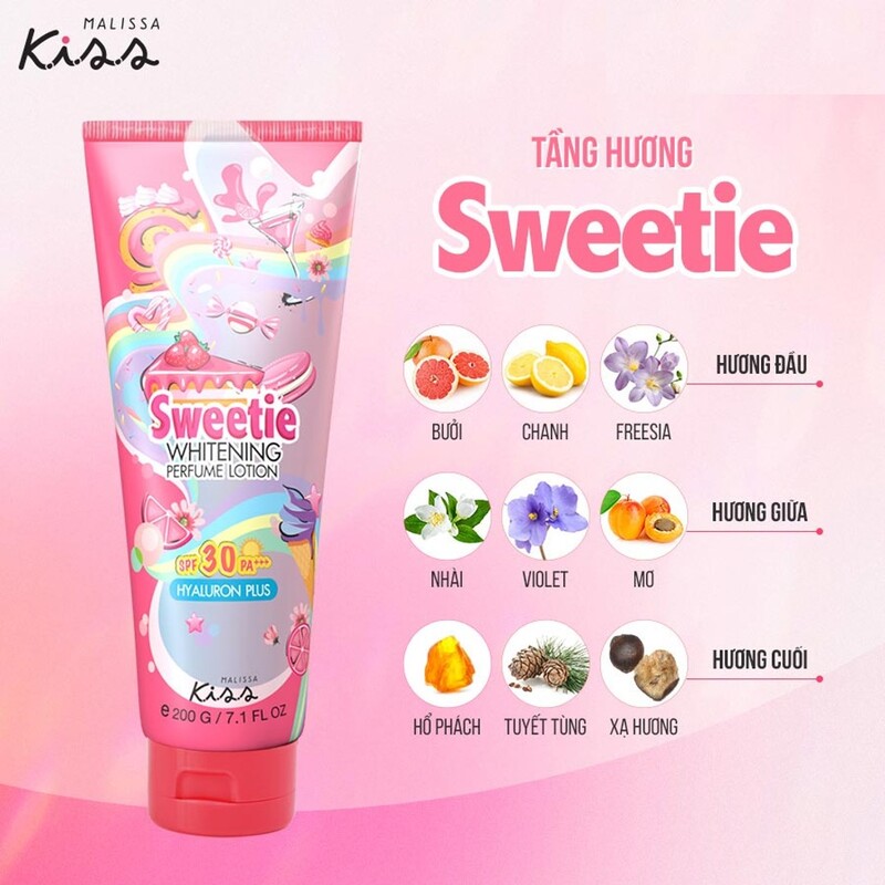 Sữa Dưỡng Thể Chống Nắng Malissa Kiss Sweetie Whitening Perfume Lotion SPF30 PA+++ Hương Nước Hoa 200g
