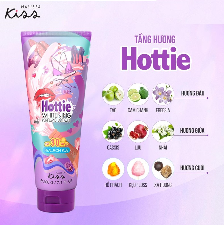 Sữa Dưỡng Thể Chống Nắng Malissa Kiss Hottie Whitening Perfume Lotion SPF30 PA+++ Hương Nước Hoa 200g