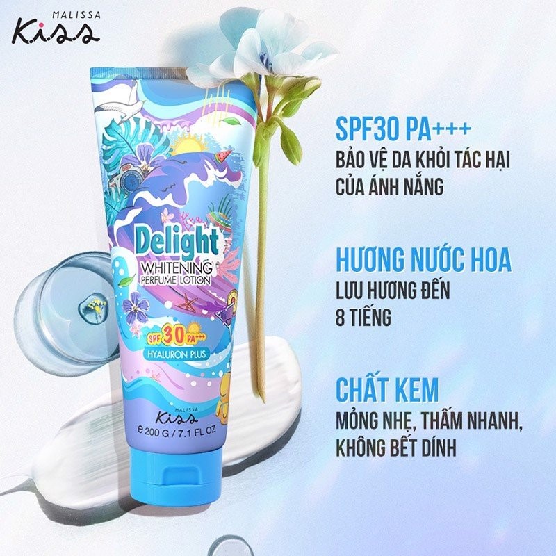 Sữa Dưỡng Thể Chống Nắng Malissa Kiss Delight Whitening Perfume Lotion SPF30 PA+++ Hương Nước Hoa 200g