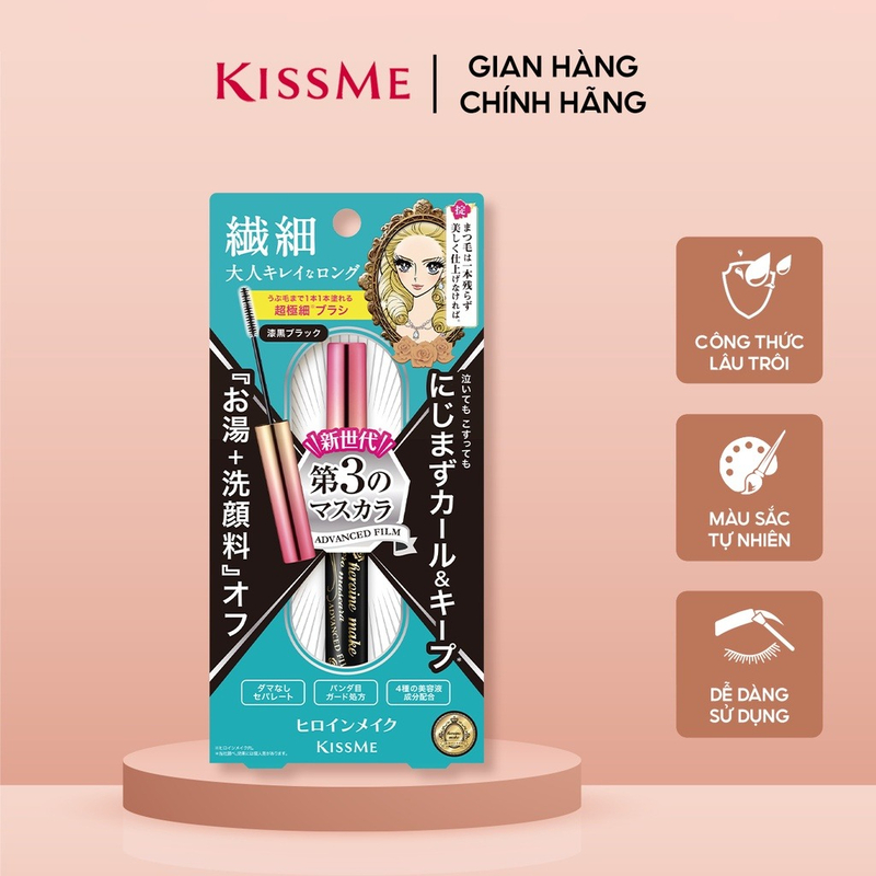 Mascara Kissme Micro Mascara Advanced Film 01 Jet Black Black Làm Dài Và Cong Mi Mỏng Màu Đen Tuyền 4.5g