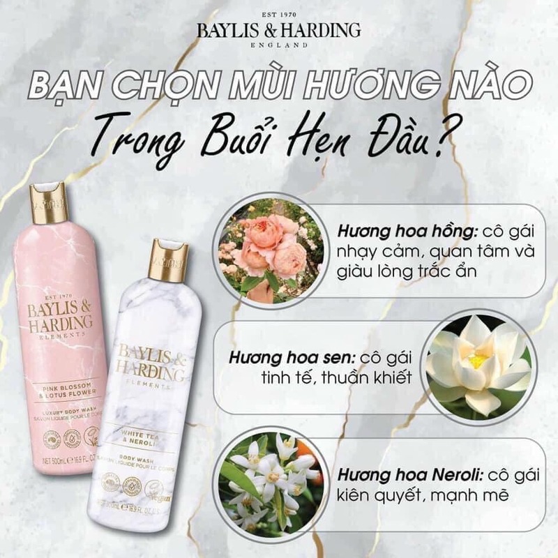 Sữa Tắm Baylis & Harding Elements Pink B & Lotus Flower Body Wash 500ml
