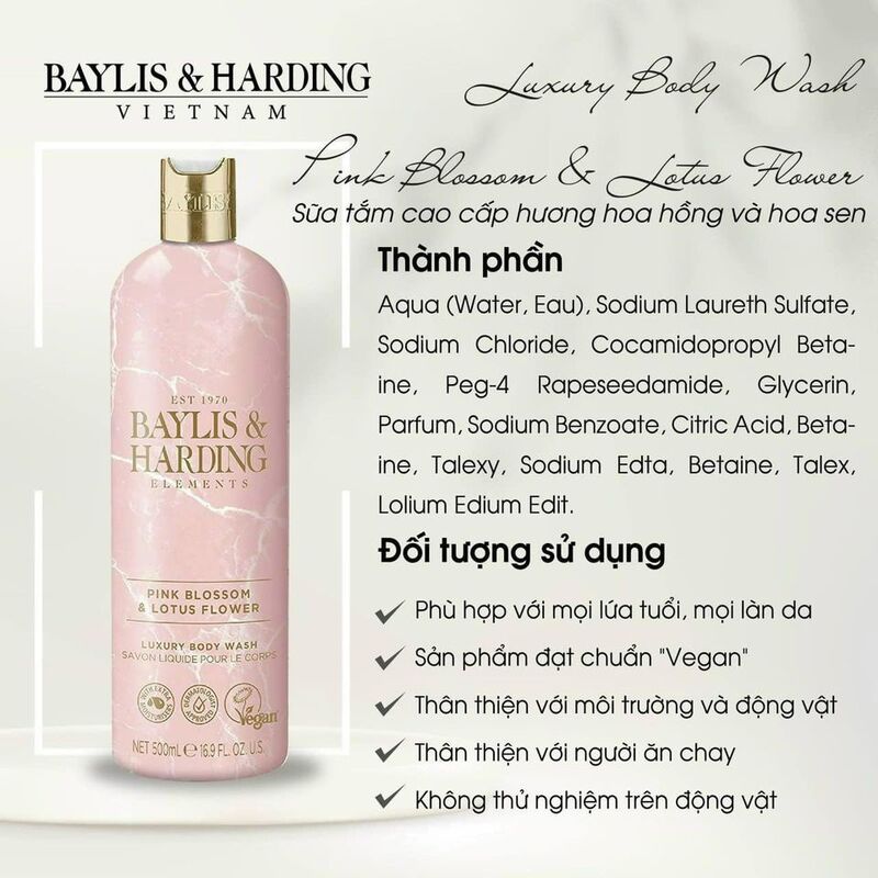Sữa Tắm Baylis & Harding Elements Pink B & Lotus Flower Body Wash 500ml