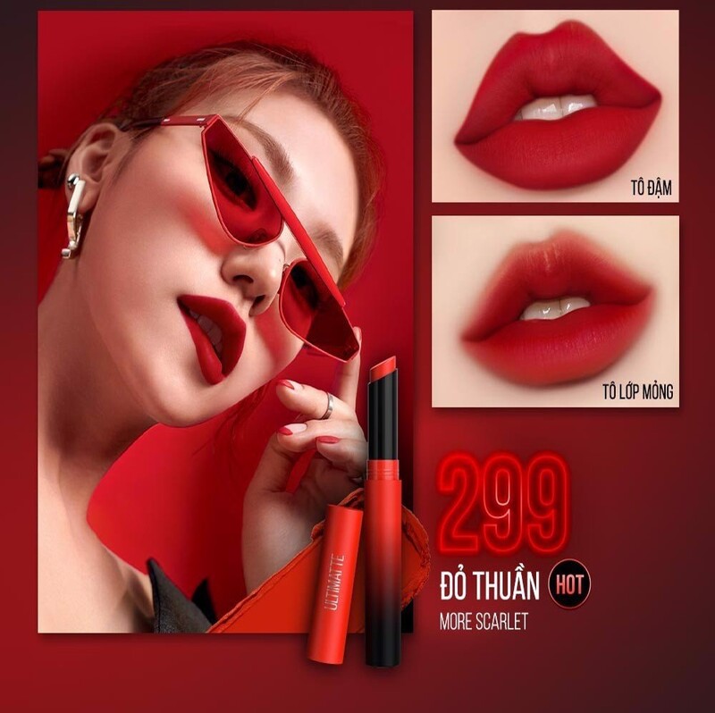 Son Thỏi Maybelline Ultimatte Mịn Môi Siêu Nhẹ 299 More Scarlet 1.7g