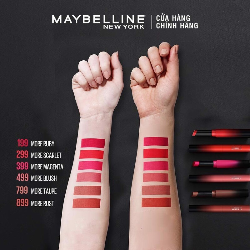 Son Thỏi Maybelline Ultimatte Mịn Môi Siêu Nhẹ 199 More Ruby 1.7g 