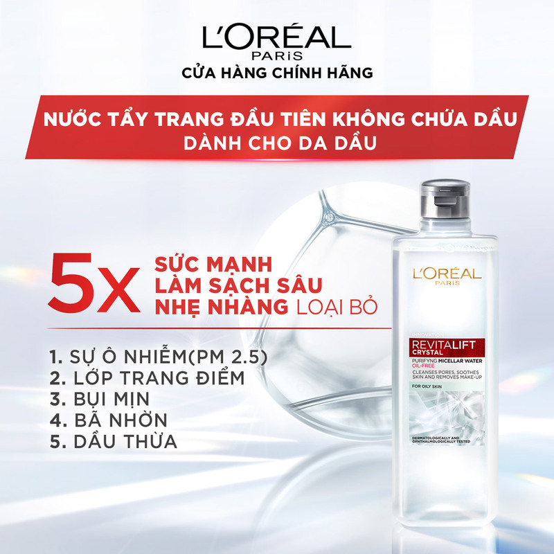 Nước Tẩy Trang Loreal Revitalift Crystal Đa Năng 3in1 Kiềm Dầu 95ml