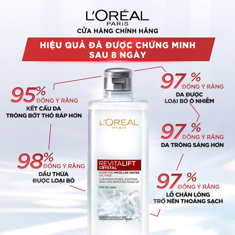 Nước Tẩy Trang Loreal Revitalift Crystal Đa Năng 3in1 Kiềm Dầu 95ml