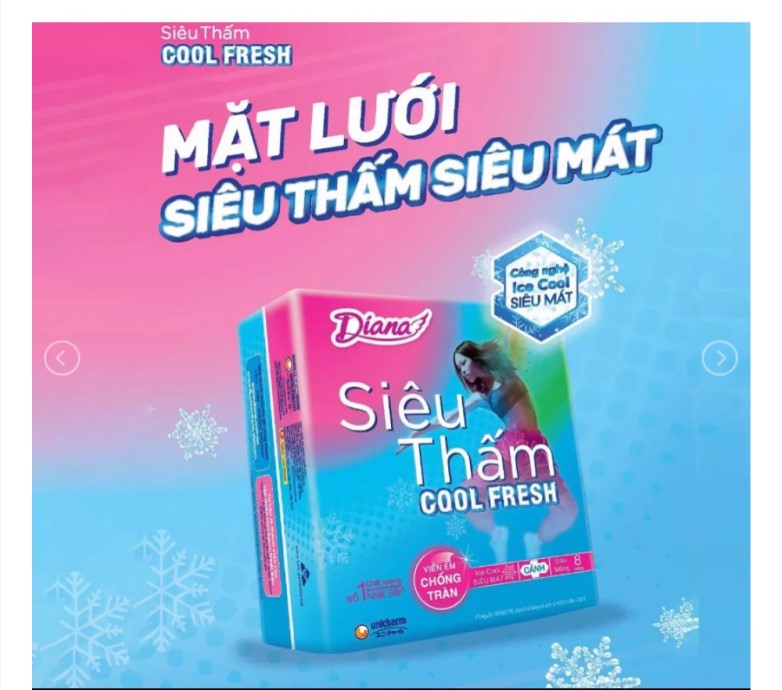 Băng Vệ Sinh Diana Siêu Thấm Cool Fresh Cánh 8 miếng