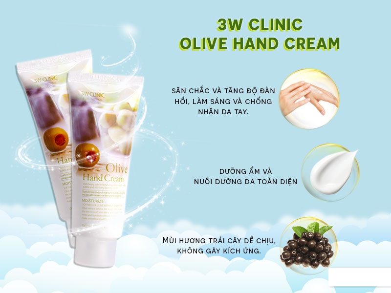 Kem Dưỡng Da Tay 3W Clinic Tinh Chất Dầu Olive 100ml
