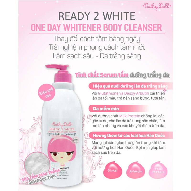 Sữa Tắm Cathy Doll Ready 2 White One Day Trắng Da 500ml
