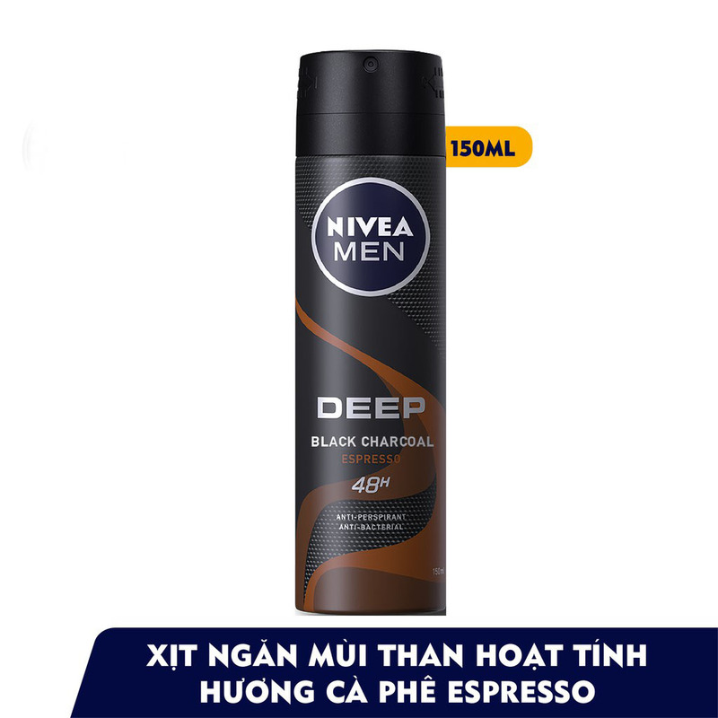 Xịt Khử Mùi Nivea Men Than Hoạt Tính Hương Espresso Deep Black Charcoal 150ml