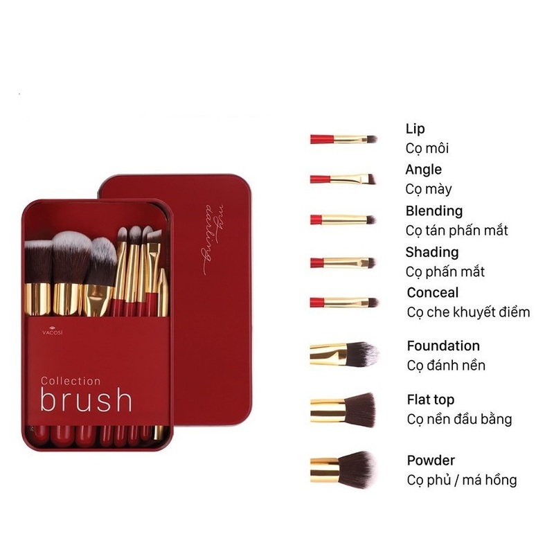 Hộp Cọ Du Lịch Vacosi My Darling 8 Cây BC24 (Màu Đỏ)