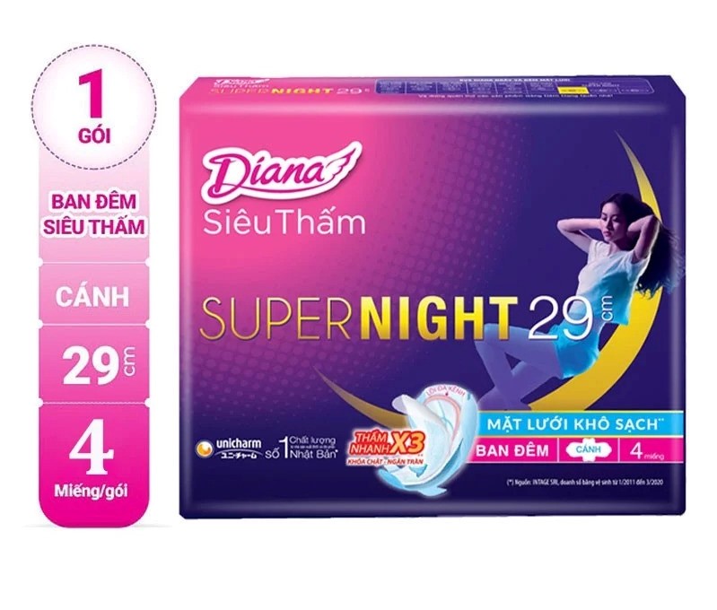 ​​Băng Vệ Sinh Diana Ban Đêm Cánh 29cm - 4 PCS