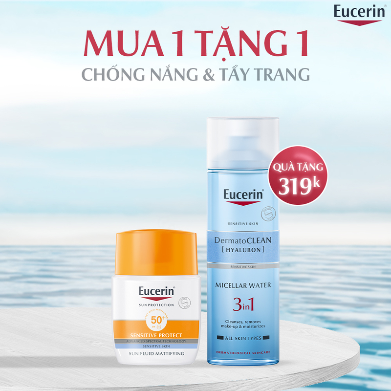 [Mua 1 tặng 1] Kem Chống Nắng Eucerin Không Nhờn 50ml + Tặng Nước Tẩy Trang Cho Da Thường 200ml