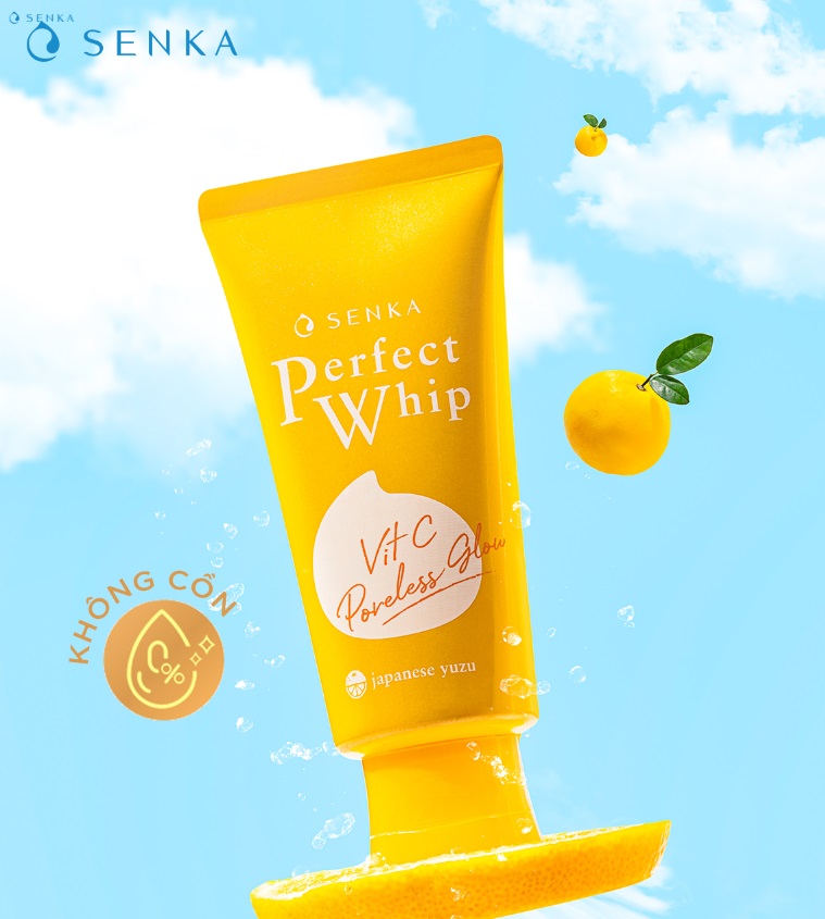 Sữa Rửa Mặt Senka Perfect Whip Vitamin C Poreless Glow Làm Sáng Da 100g