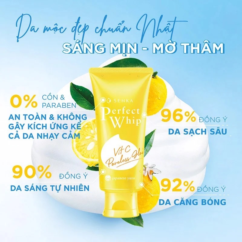 Sữa Rửa Mặt Senka Perfect Whip Vitamin C Poreless Glow Làm Sáng Da 100g