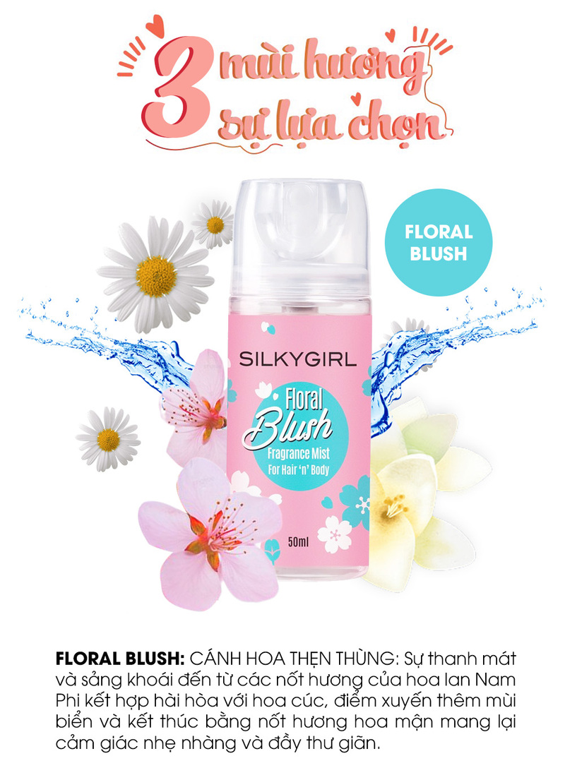 Xịt Thơm SilkyGirl Toàn Thân Và Tóc - Floral Blush 50ml
