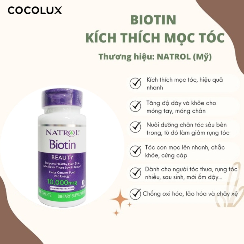 Viên Uống Natrol Biotin Giúp Mọc Tóc 100 viên