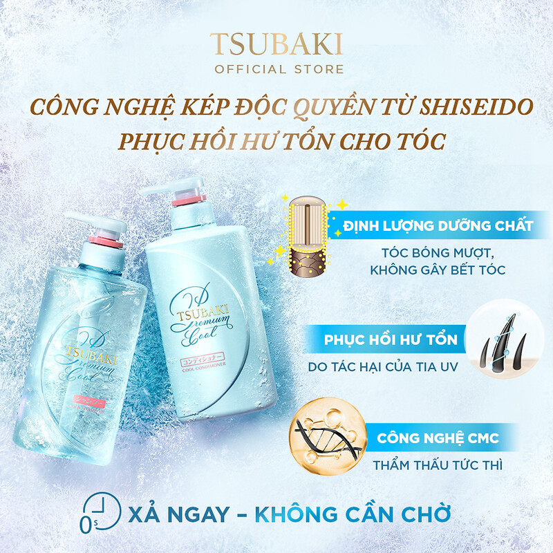 Bộ Gội Xả Tsubaki Premium Cool Set Sạch Dầu Mát Lạnh (Xanh) New 490ml