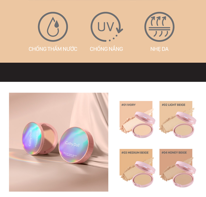 Phấn Nền Cathy Doll Mịn Lì SPF30+ Kết Hợp Phấn Phủ 02 Light Beige 12g 