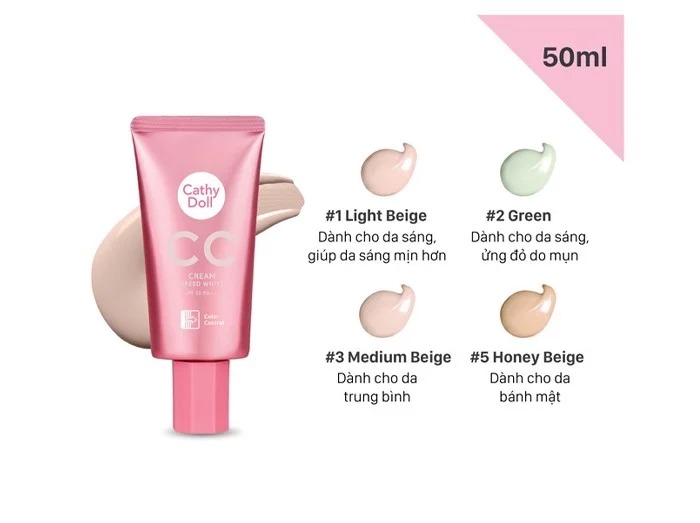 Kem Nền Cathy Doll Speed White CC Cream Spf 50+ 50ml 01 Light Beige