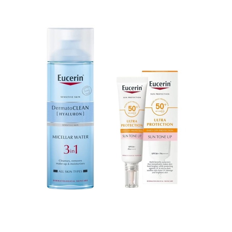 Bộ Sản Phẩm Eucerin Tinh Chất Chống Nắng Dưỡng Sáng Nâng Tông & Nước Tẩy Trang Cho Da Nhạy Cảm