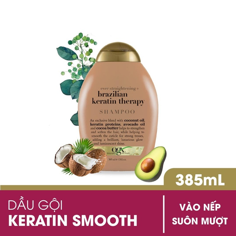 Dầu Gội OGX Ever Straightening + Brazilian Keratin Therapy Dưỡng Tóc Suôn Mượt 385ml