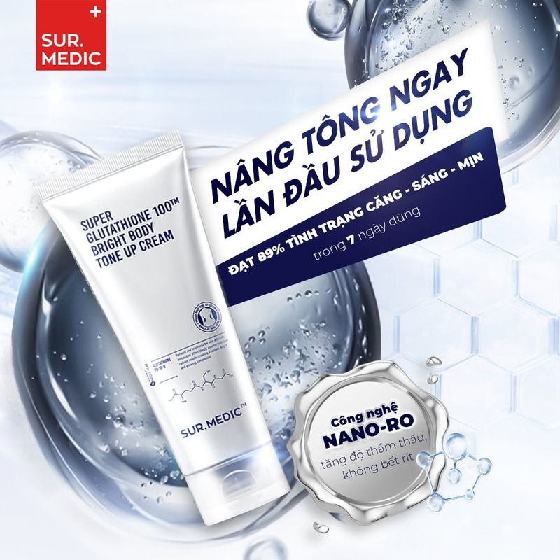 Kem Dưỡng Thể Sur.Medic+ Super Glutathione 100™ Bright Body Tone Up Cream Sáng Da & Nâng Tông 150ml