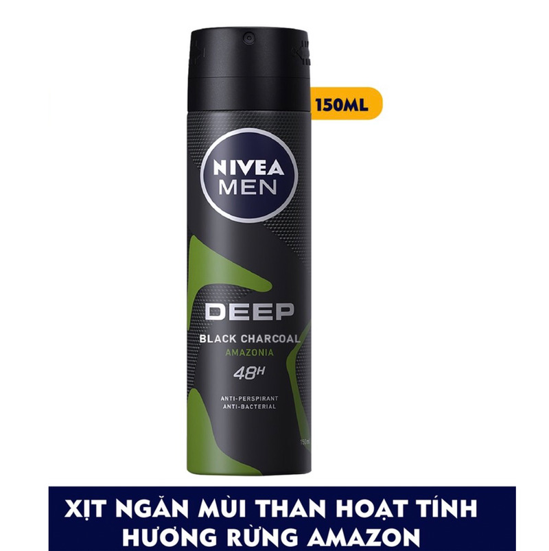 Xịt Ngăn Mùi Nivea Men Than Đen Hương Rừng Amazon 150ml