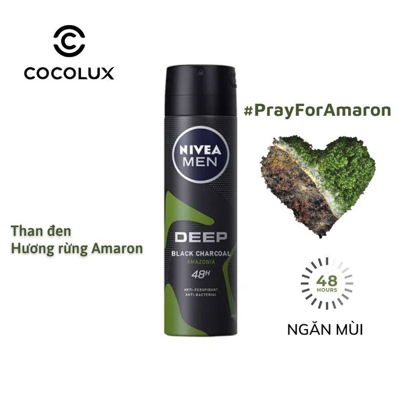 Xịt Ngăn Mùi Nivea Men Than Đen Hương Rừng Amazon 150ml