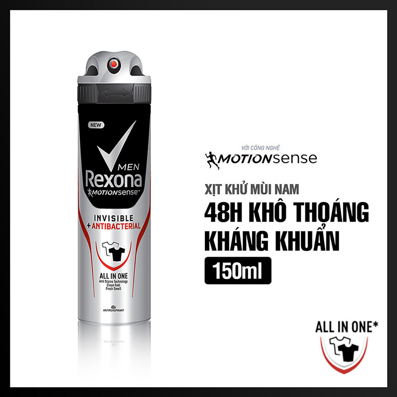 Xịt Khử Mùi Rexona Men Invisible & Antibacterial 150ml