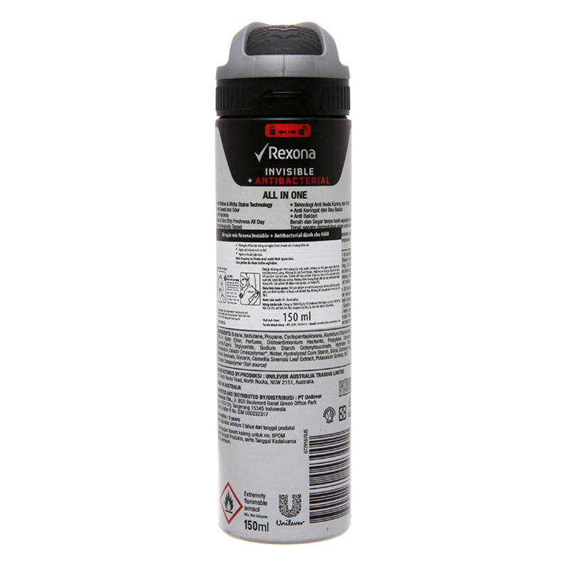Xịt Khử Mùi Rexona Men Invisible & Antibacterial 150ml