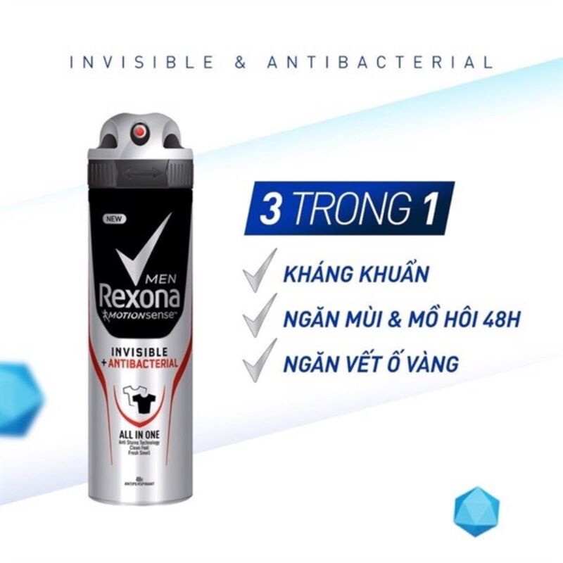 Xịt Khử Mùi Rexona Men Invisible & Antibacterial 150ml