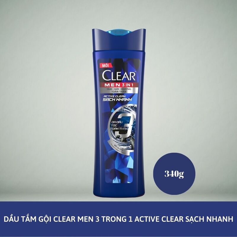 Dầu Tắm Gội CLEAR Men 3 in 1 Active Clean Sạch Nhanh 340g